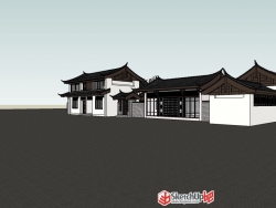 中式四合院建筑规划设计SU模型下载
