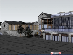 中式古建改造商业街建筑规划设计SU模型下载