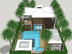 现代风格带泳池别墅建筑设计SU模型下载