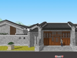中式古典风格休闲会所建筑设计方案SU模型下载