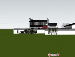 共享农庄中式风格乡村别墅建筑规划设计SU模型下载