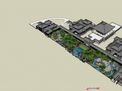 中式庭院规划景观设计SU模型下载