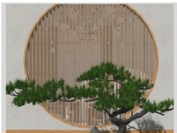 新中式松树小品SU模型