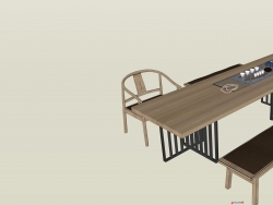 中式家具茶桌沙发组合SU模型下载