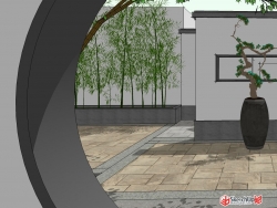 新中式风格景观庭院设计SU模型下载