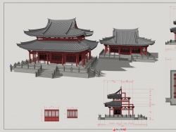 唐代驿馆古典建筑设计SU模型下载