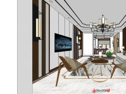 新中式客餐厅室内装饰设计整体SU模型下载