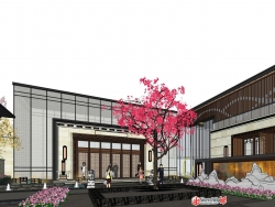 新中式售楼处示范区建筑+景观+室内模型
