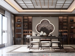新中式茶室室内装饰设计SU模型下载