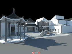 新中式博物馆建筑设计SU模型下载