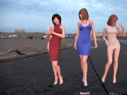 现代三个女模特