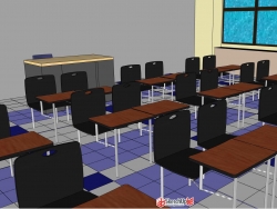 学校教室桌椅SU模型