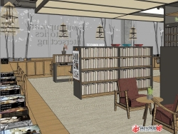 现代风格的书店室内设计SU模型