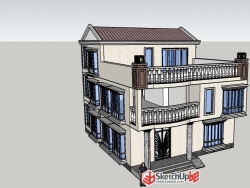 2层半简欧风格小别墅建筑设计SU模型