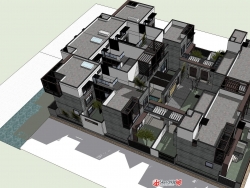 万科新中式的合院别墅建筑SU模型下载