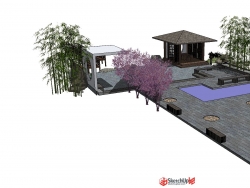 中式庭院住宅建筑设计SU模型下载
