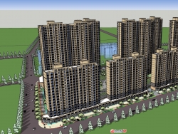 高层住宅小区建筑SU模型下载