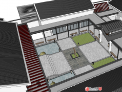 中式现代小庭院SU模型下载