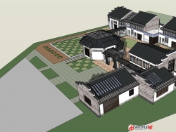 中式古典建筑SU模型下载