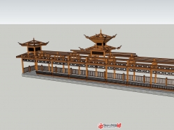 木长廊结构SU模型下载