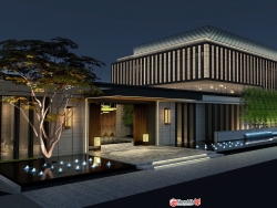 崇州府住宅建筑夜间照明效果图+SU模型分享