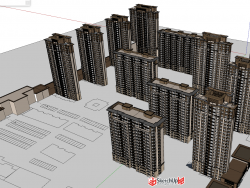 新亚洲风格住宅小区建筑设计SU模型下载