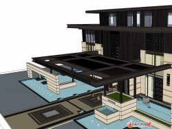 新中式售楼部示范区建筑设计SU模型分享