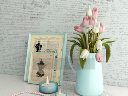 郁金香花瓶装饰摆件模型+材质贴图