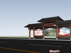 中式风格公交站模型