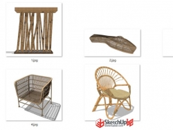 竹藤制的沙发椅子家具模型，带有材质贴图