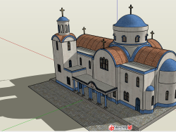 希腊东正教风格教堂SU模型分享