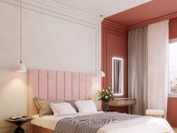 简欧风格的红白拼色墙漆卧室设计