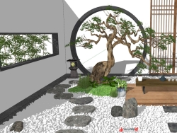 新中式庭院景观su模型