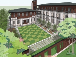 新古典幼儿园SU模型下载 英伦欧式学校建筑设计