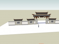 中式大门及围墙模型配送汽车模型一个。。。