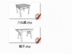 自己画的中式家具模型 八仙桌，电视柜，凳子