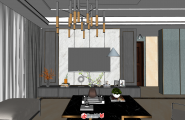 enscape渲染现代风格客餐厅附模型参数SU模型下载