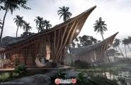 巴厘岛野奢别墅酒店 木结构大屋顶东南亚海岛风情