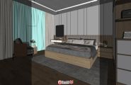 一个现代原木风卧室模型加渲染