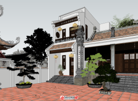 中式祠堂建筑模型