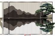 新中式山水景墙模型
