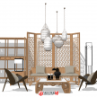 新中式客厅沙发茶几屏风组合SU模型下载