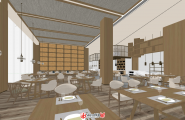 日式料理主题餐厅SU模型下载